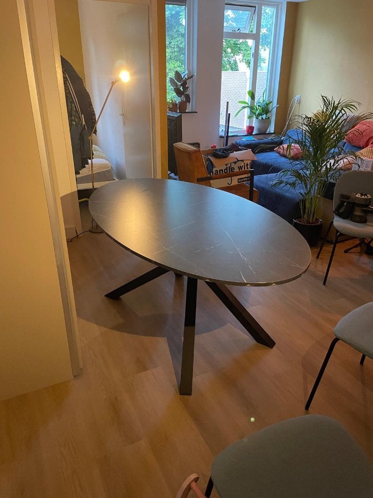 MARIEDAMM IKEA Tafel, zwart marmerpatroon, 180x100 cm, Ophalen, Gebruikt, Overige houtsoorten, 100 tot 150 cm