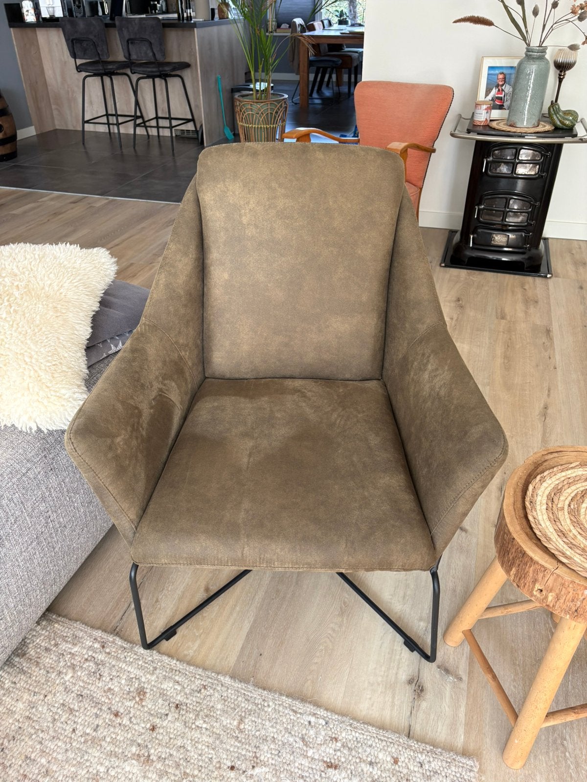 Fauteuil (olijfgroen), Ophalen, Zo goed als nieuw, 75 tot 100 cm, 50 tot 75 cm