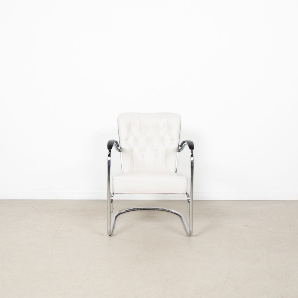 Gispen 412S Fauteuil Wit Leer, Niet ingevuld, Zo goed als nieuw, Niet ingevuld, Niet ingevuld