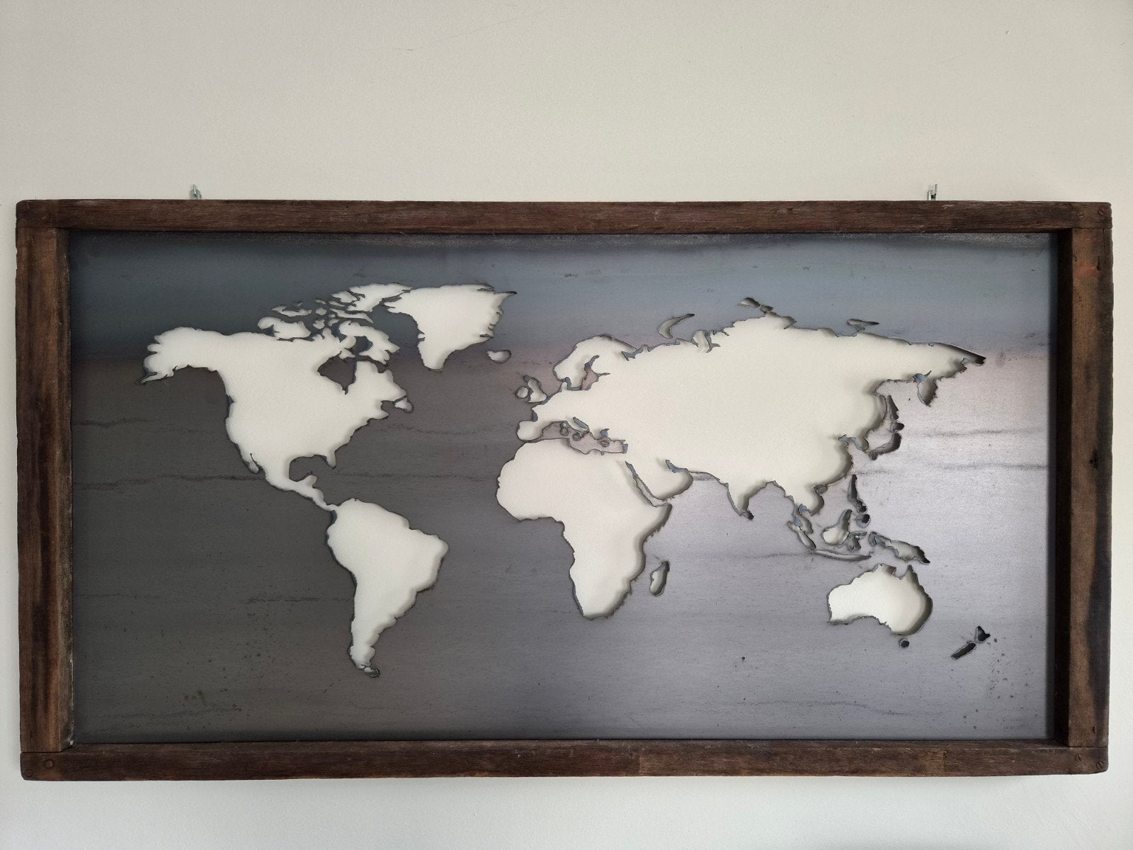 Industriële wereldkaart (hout&metaal), Ophalen, Metaal, Industrieel, 80 cm