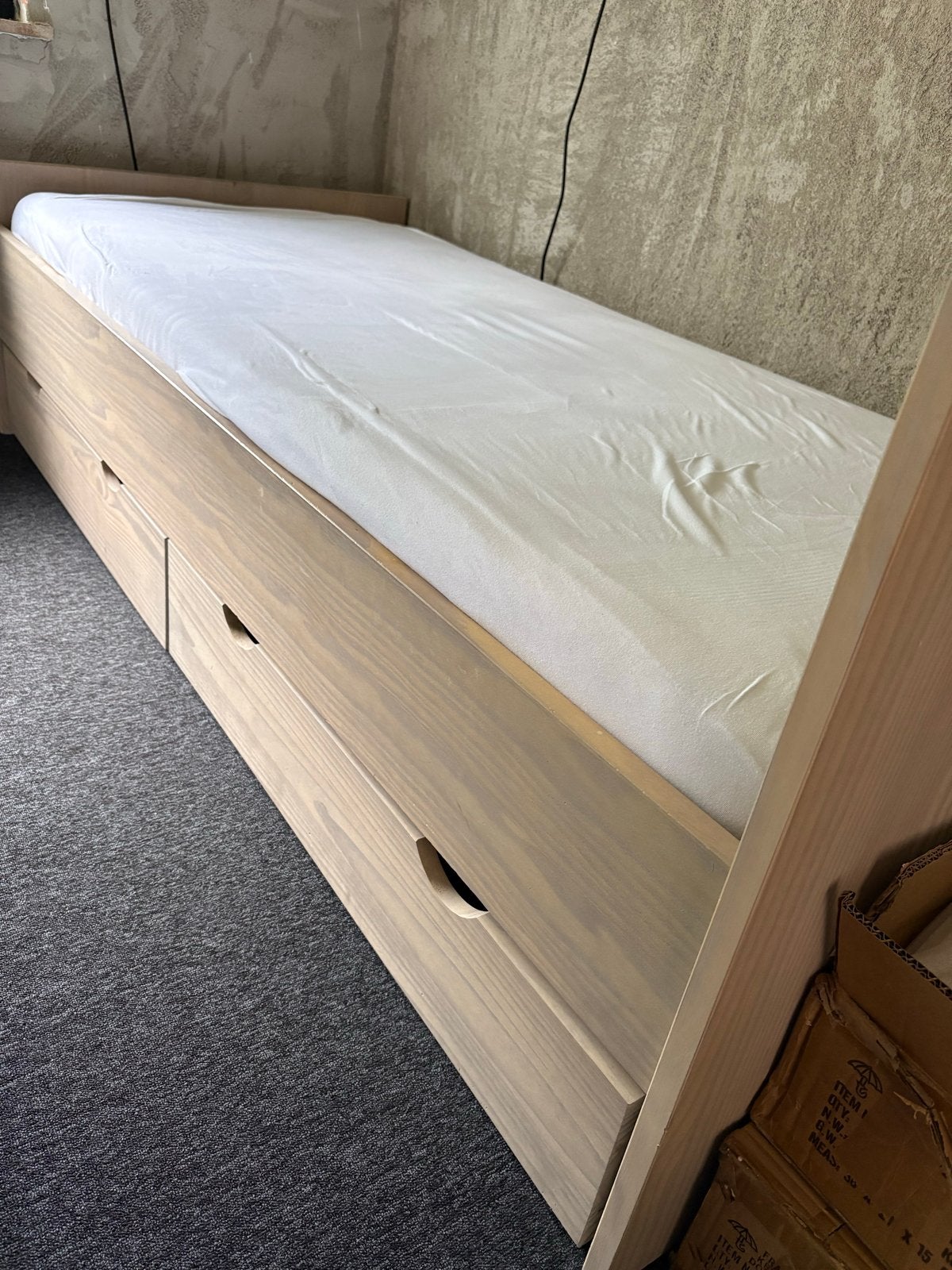 Eenpersoonsbed met lattenbodem, matras en opberglades, Ophalen, Gebruikt, 90 cm, 200 cm