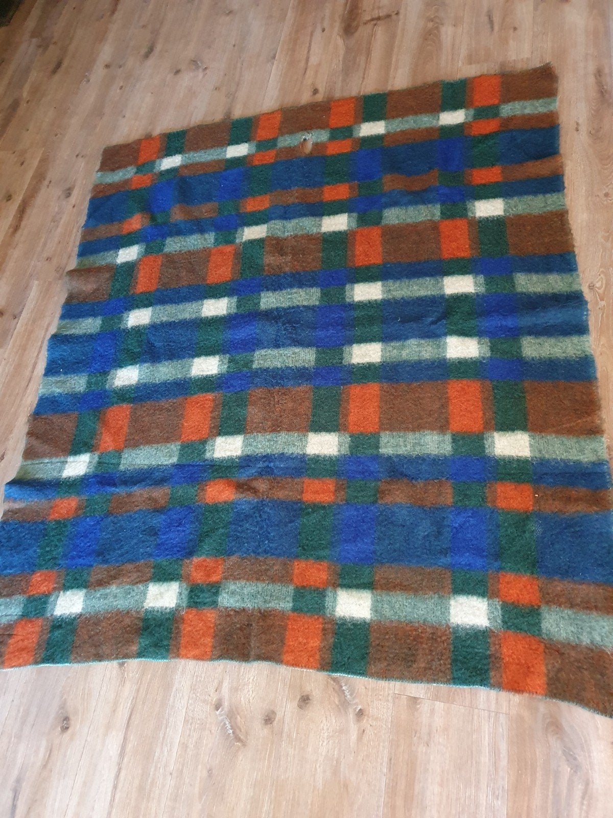 Vintage Hatéma zuiver 100% wollen deken - Geruit patroon, Ophalen, Gebruikt