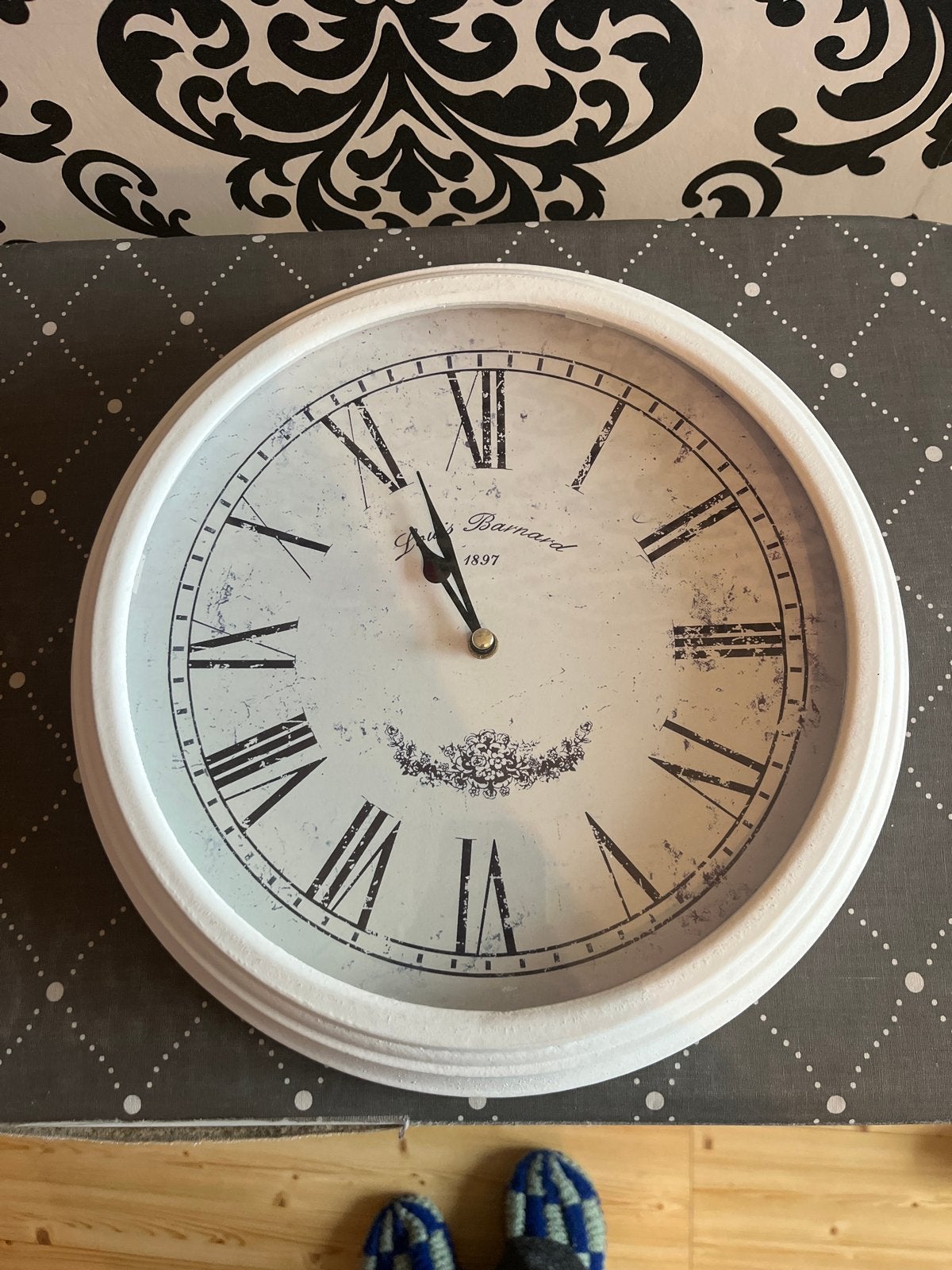 Vintage klok met Romeinse cijfers, Ophalen, Wit, Vintage, Analoog