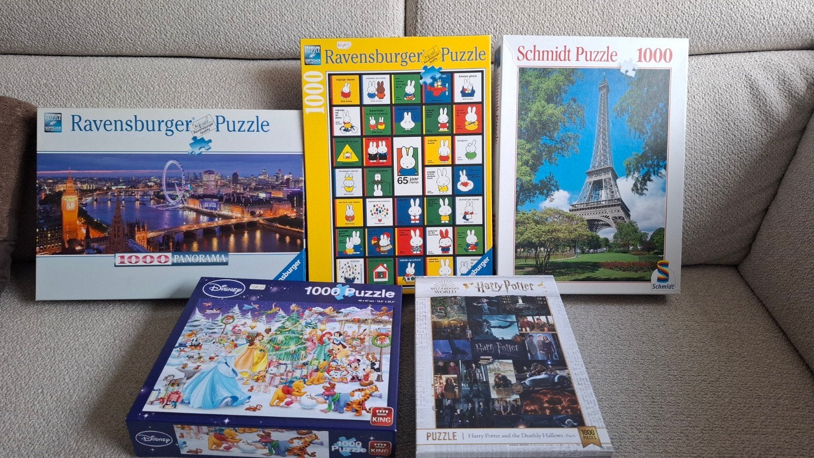 Groot pakket van 5 complete legpuzzels in mooie staat, Ophalen, 500 t/m 1500 stukjes, Zo goed als nieuw, Legpuzzel