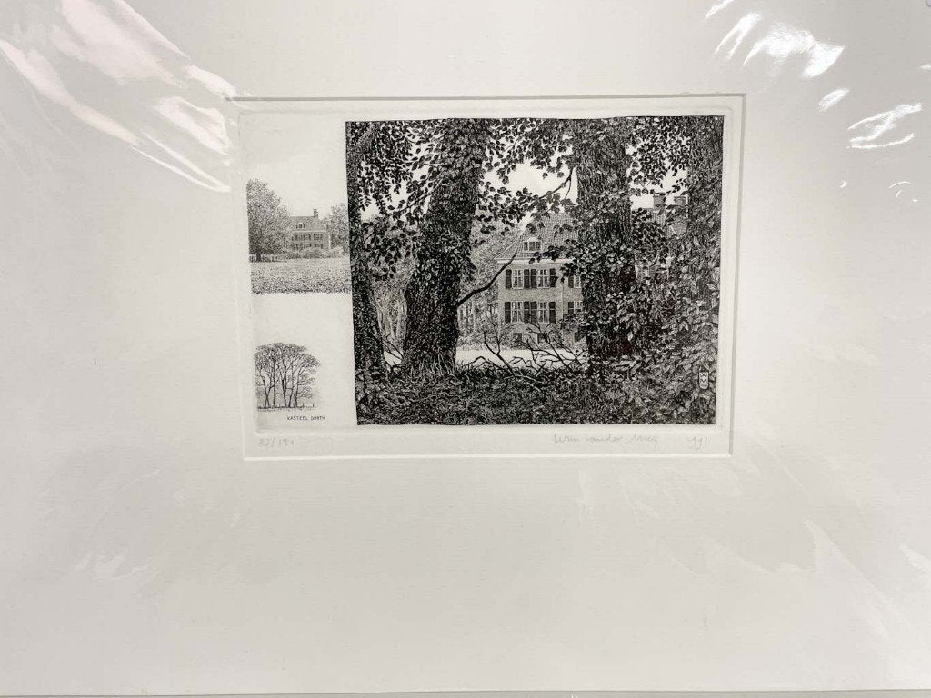 Wim van der Meij - ets - Kasteel Dorth, 2000 tot heden, Ets, 19 cm, Gesigneerd