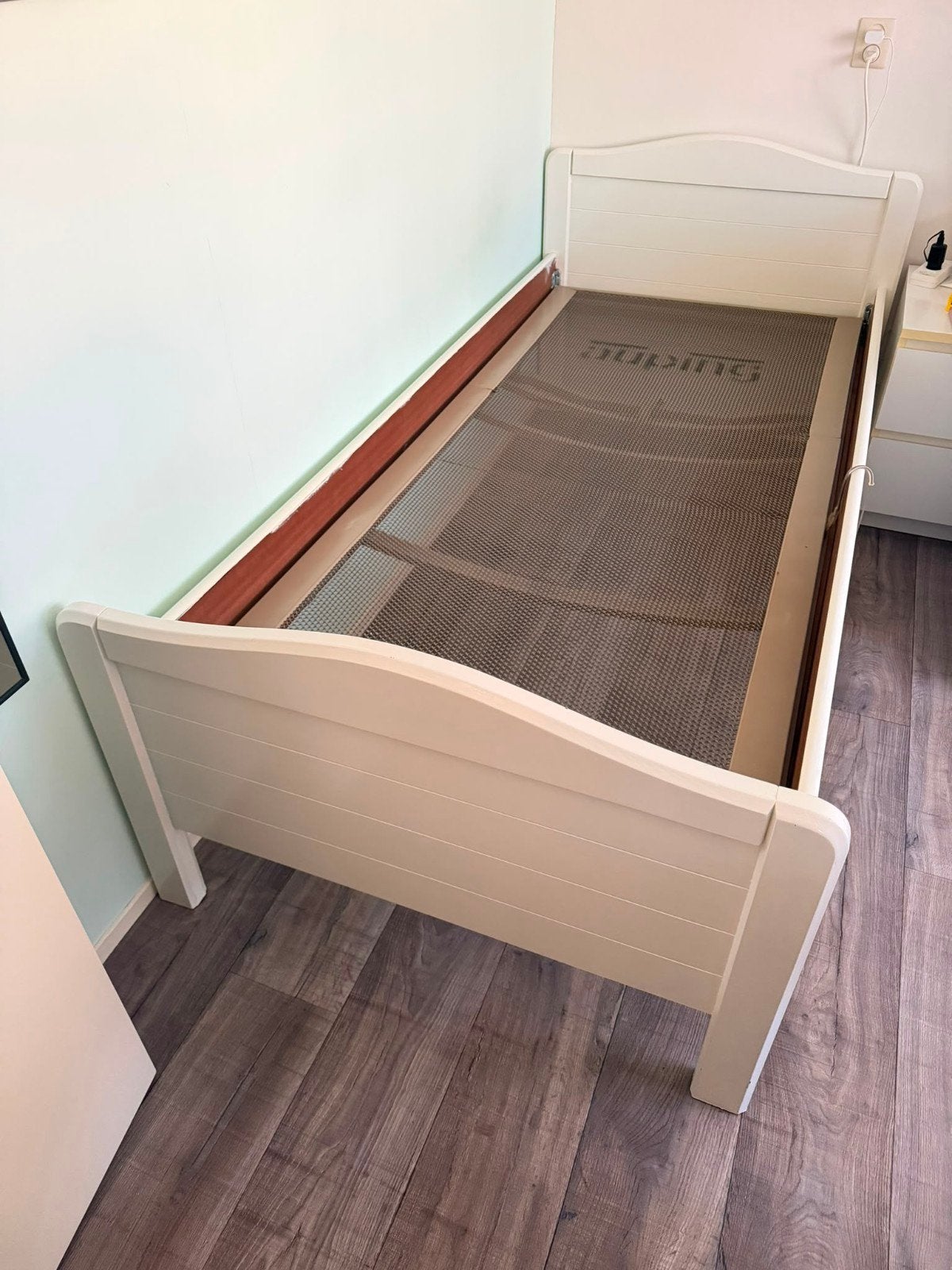 auping bed met verstelbaar spiraal 90x200, Ophalen, 90 cm, Eenpersoons, Wit