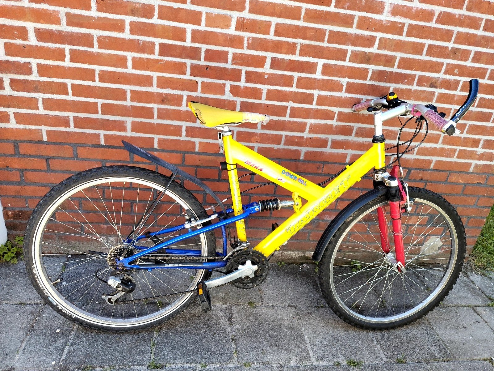 26 inch Mountainbike - Geel met blauwe accenten, Gebruikt, 53 tot 57 cm, Ophalen, Overige merken