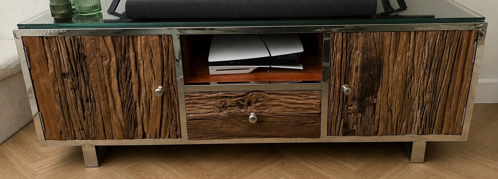Richmond Kensington tv meubel, Huis en Inrichting, Ophalen, 100 tot 150 cm, Nieuw, Glas