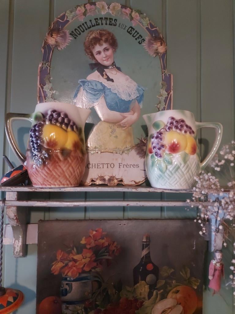 2 x oude barbotine kan majolica kan decoratief, Ophalen of Verzenden