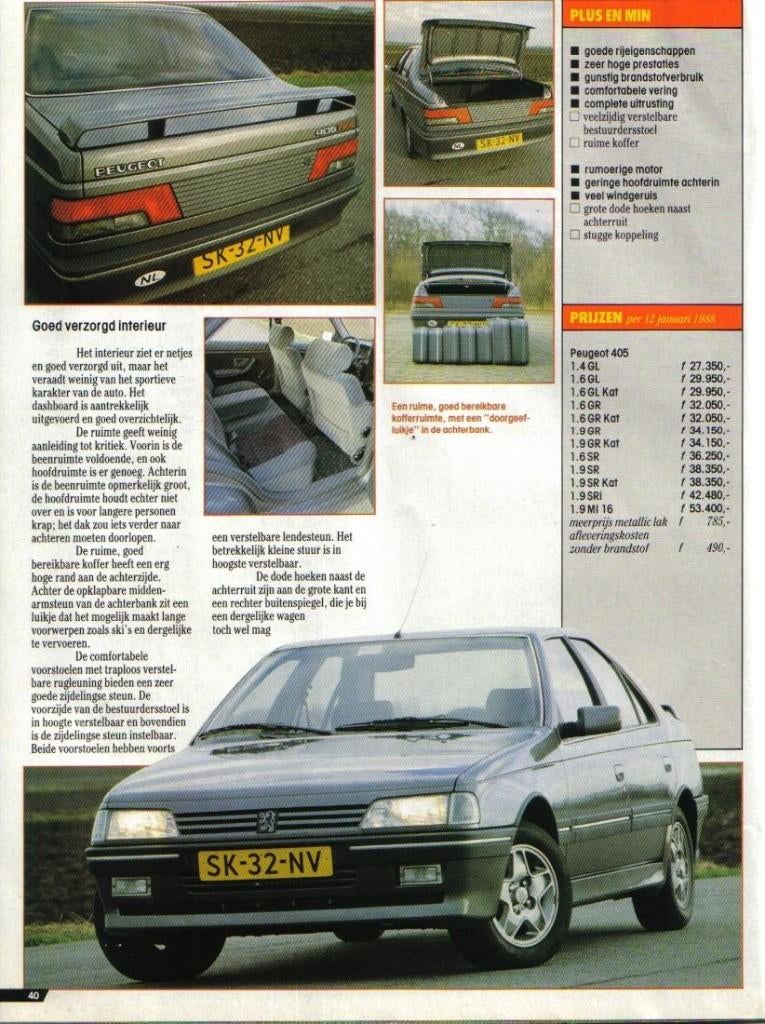 Autokampioen test Peugeot 405 MI 16 Januari 1988, Ophalen of Verzenden, Gelezen, Peugeot