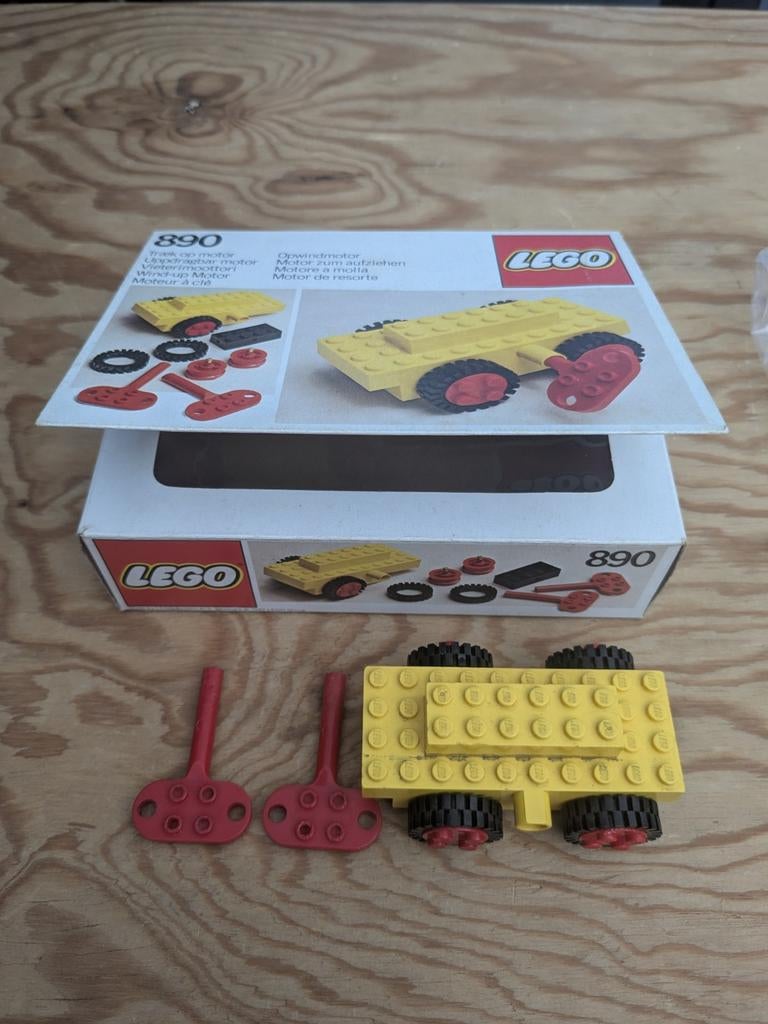 Vintage LEGO 890 Opwindmotor met doos, Gebruikt, Lego, Ophalen of Verzenden, Inclusief doos