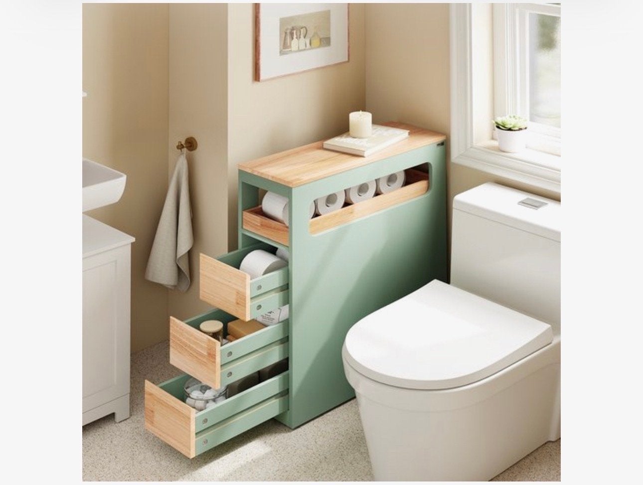 Smalle badkamerkast met lades en toiletrolhouder, Ophalen, Minder dan 50 cm, 100 tot 150 cm, Overige typen