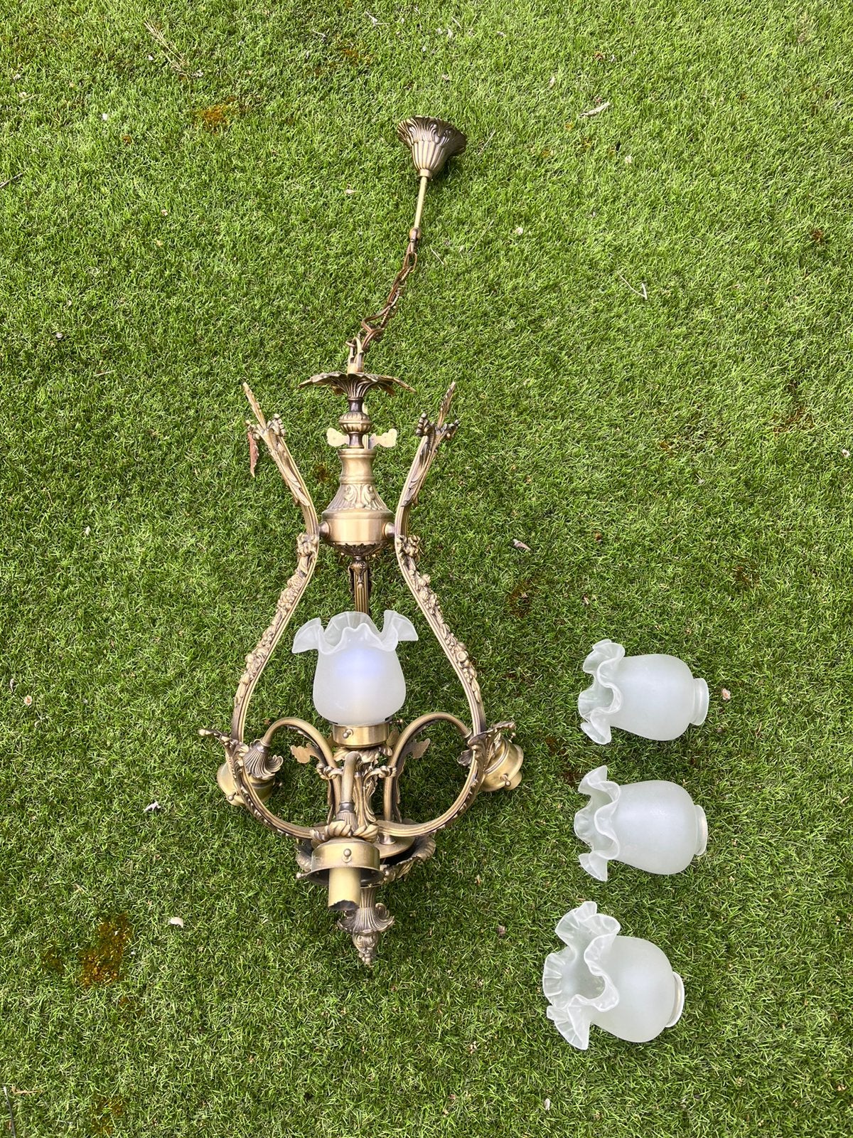 Brocante lamp vintage glas, Huis en Inrichting, Lampen | Kroonluchters, Ophalen, Zo goed als nieuw, Glas