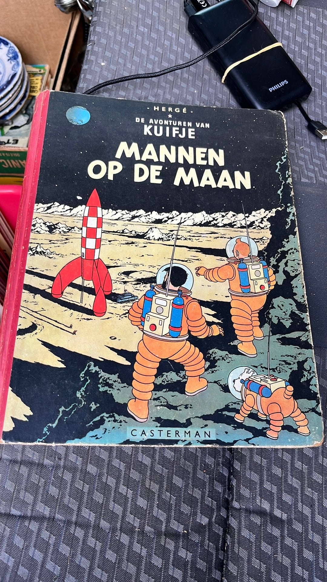 Kuifje Mannen op de maan eerste druk 1954 in goede staat, Eén stripboek, Ophalen of Verzenden, Gelezen