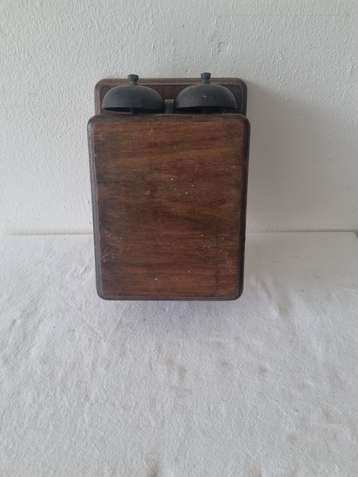 Antieke houten telefoonbel met twee bellen, Ophalen of Verzenden