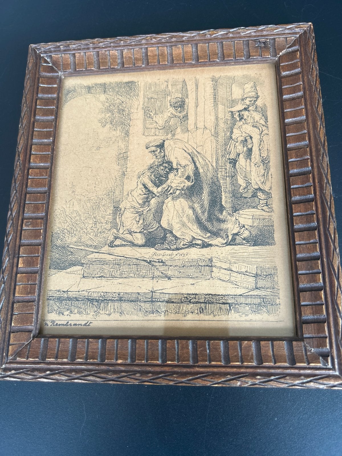 Rembrandt ets: De Verloren Zoon (Reproductie), Antiek en Kunst, Kunst | Etsen en Gravures, Ingelijst, Ets, Religie, 1600 - 1699