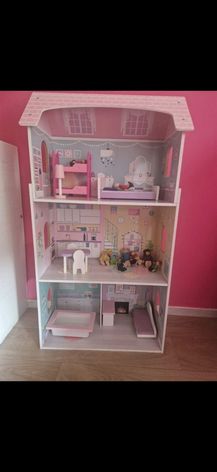 Groot Poppenhuis met Poppetjes en Accessoires (95x50cm), Ophalen of Verzenden
