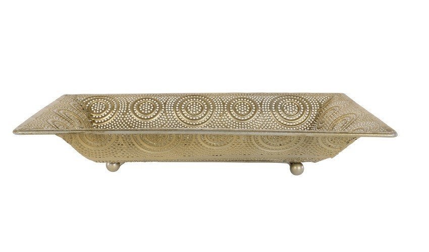 Schaal metaal model arabic gold 33 x 22 cm, Overige materialen, Schaal, Rond, Nieuw