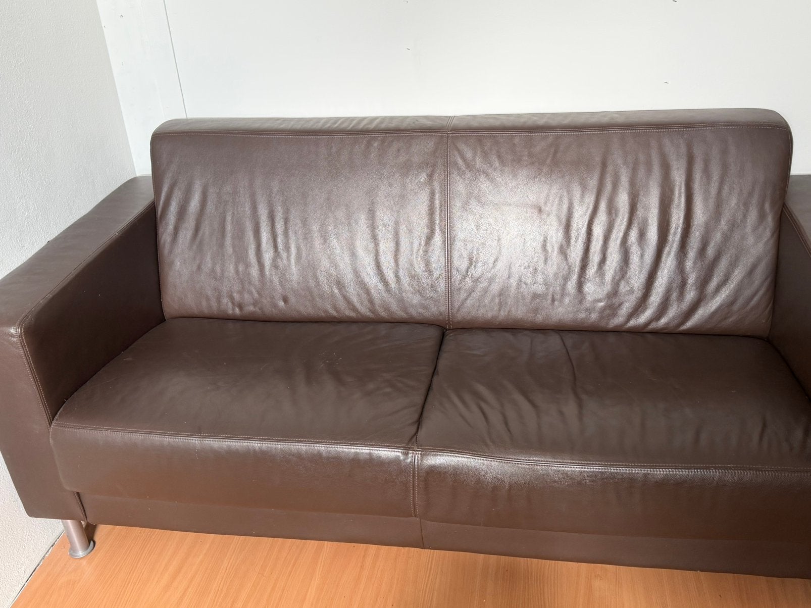 Bruine leren bank, Ophalen, Gebruikt, Minder dan 75 cm, 150 tot 200 cm