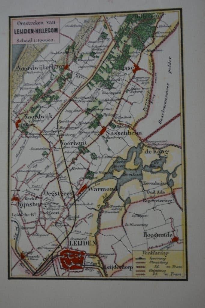 LEIDEN HILLEGOM LANDKAARTJE OMSTREKEN J. CRAANDIJK 1884 E98, 1800 - 1899, Verzenden, Cartografie, 16 cm