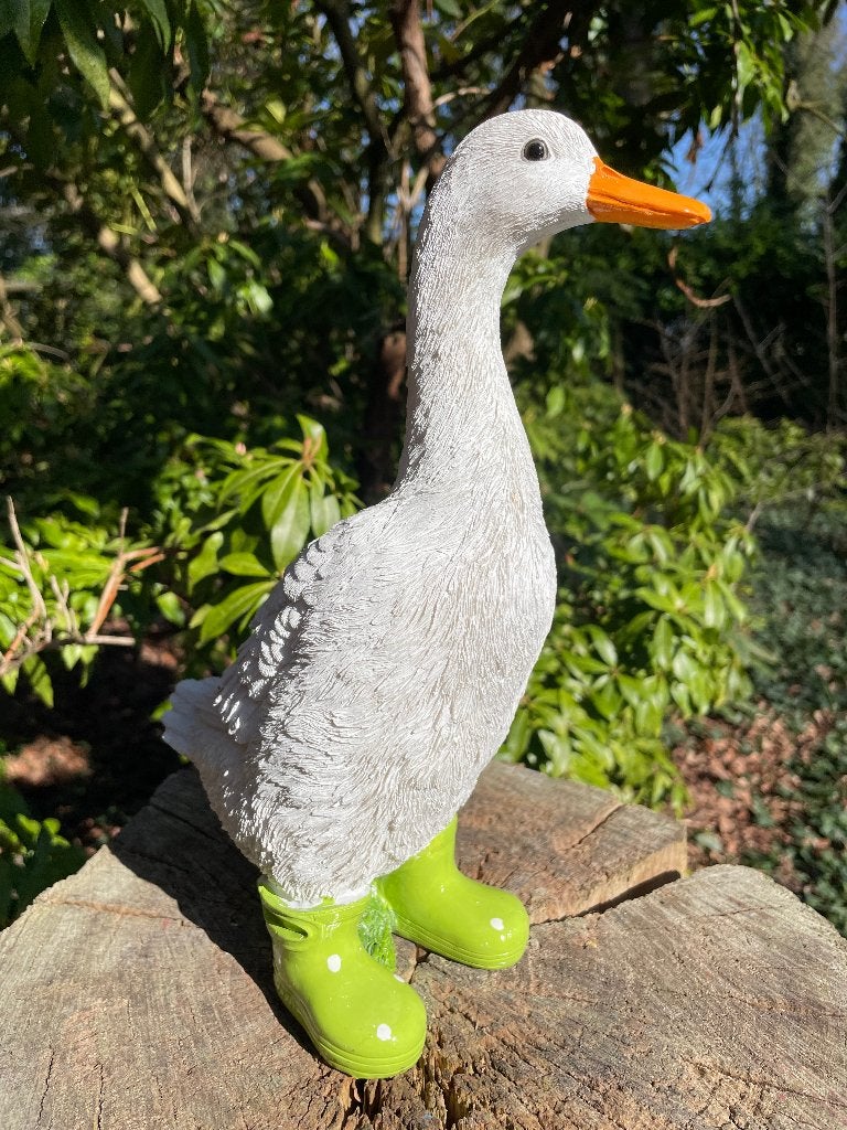 Gans laarsjes, tuin, vijver Groen 30cm, Tuin en Terras, Tuinbeelden, Ophalen of Verzenden, Nieuw, Kunststof, Dierenbeeld