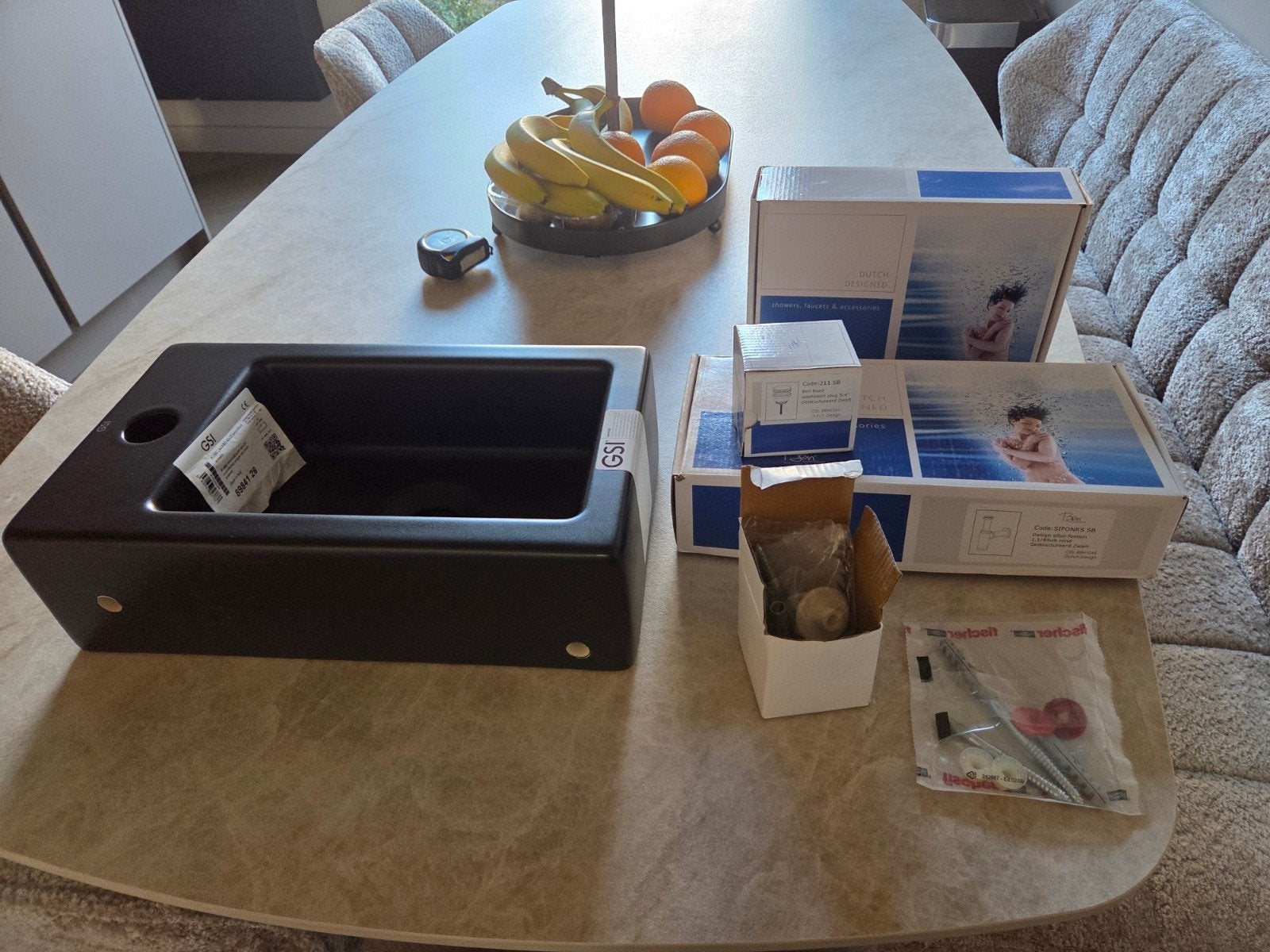 Luxe Complete Fonteinset Mat Zwart - GSI Kube X + Ben Kraan,, Ophalen, Nieuw, Steen, Wastafel