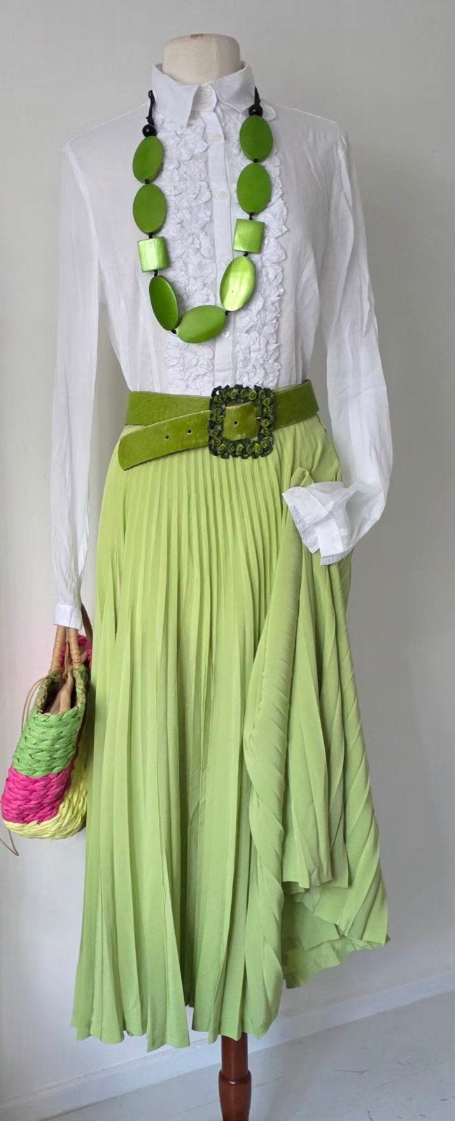 Max Mara plissé rok maxi rok appelgroen 38/40, Kleding | Dames, Maat 38/40 (M), Max Mara MaxMara, Ophalen of Verzenden, Zo goed als nieuw