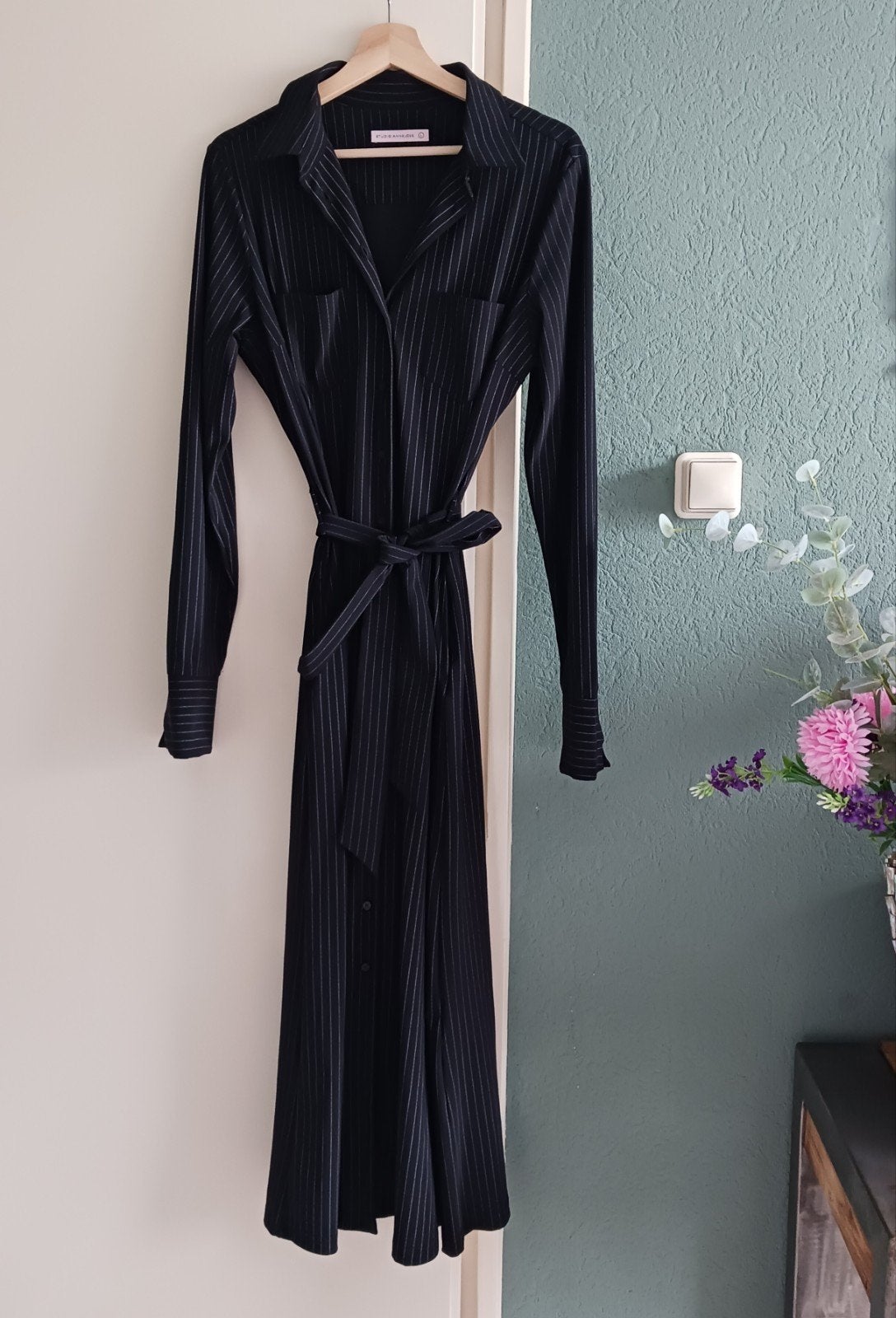 Maxi jurk pinstripe Studio Anneloes, L, Studio Anneloes, Zwart, Maat 42/44 (L), Ophalen of Verzenden