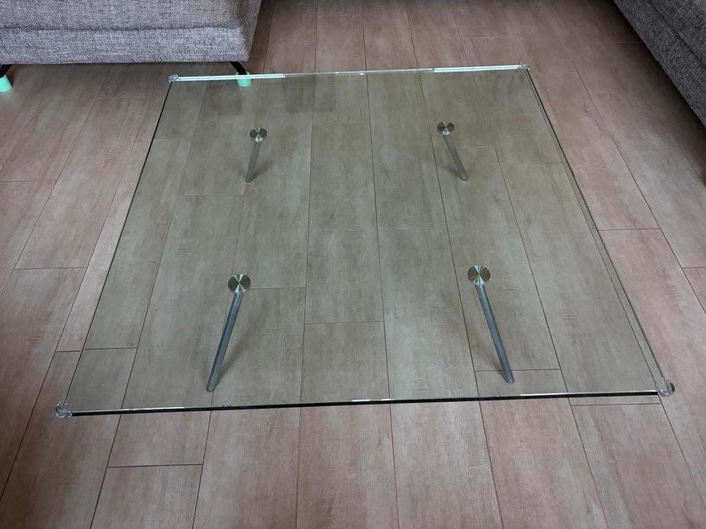 Maupertuus van Beek Collection Glazen Tafel 114x114 cm, Huis en Inrichting, Tafels | Salontafels, Ophalen, Gebruikt, Vierkant