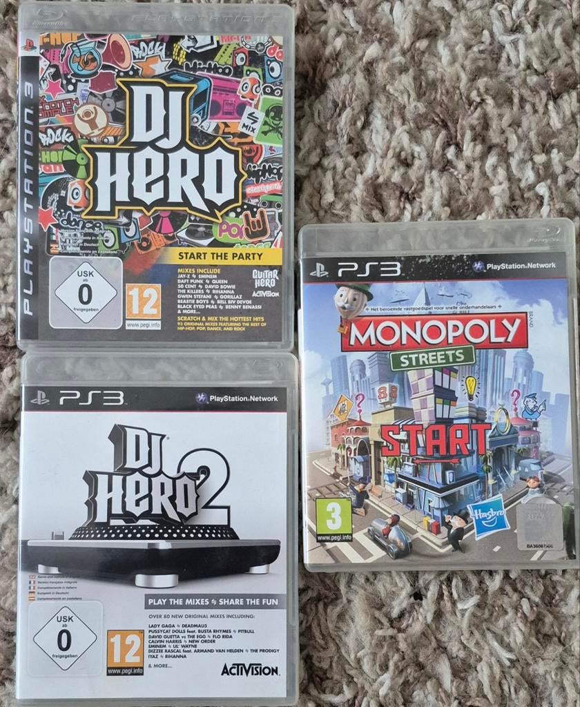 DJ Hero 1 & 2 + Monopoly Streets PS3 Games, Spelcomputers en Games, Games | Sony PlayStation 3, Muziek, Gebruikt, 1 speler, Ophalen of Verzenden