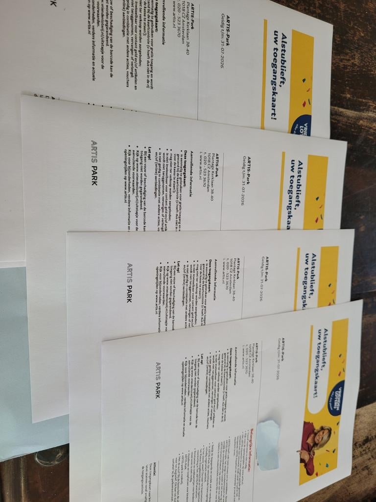 4 toegangskaarten voor Artis, Drie personen of meer, Ticket of Toegangskaart