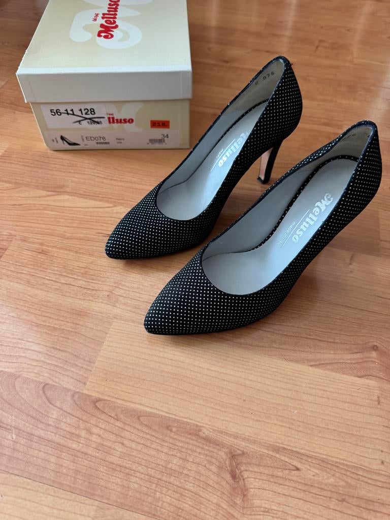 Melluso Zwarte Pumps met Witte Stippen - Maat 34, Ophalen of Verzenden, Zo goed als nieuw