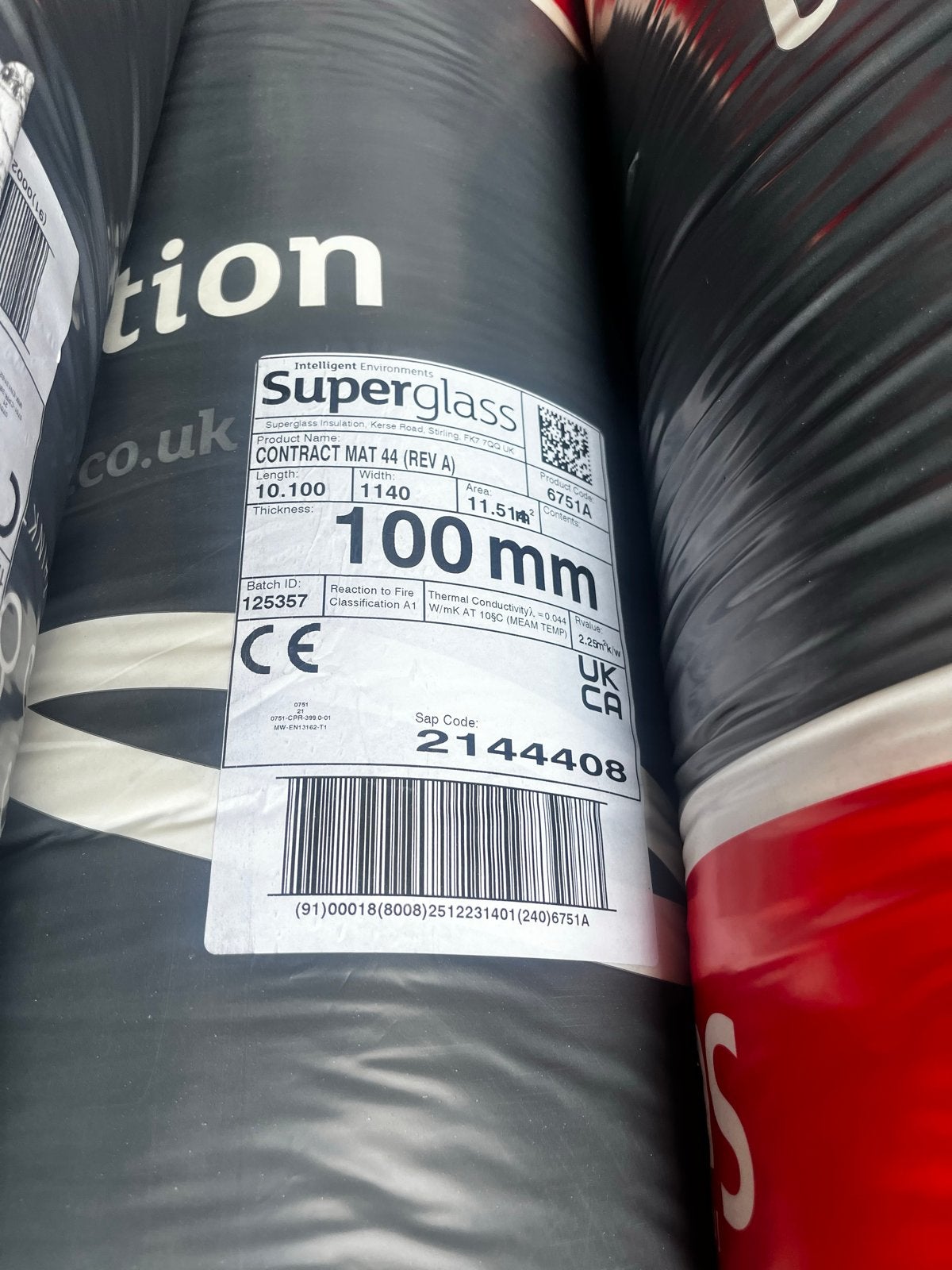 5 rollen Superglass CONTRACT MAT 44 Glaswol Isolatie 100mm, Ophalen, 10 tot 15 m², Nieuw, Vloerisolatie