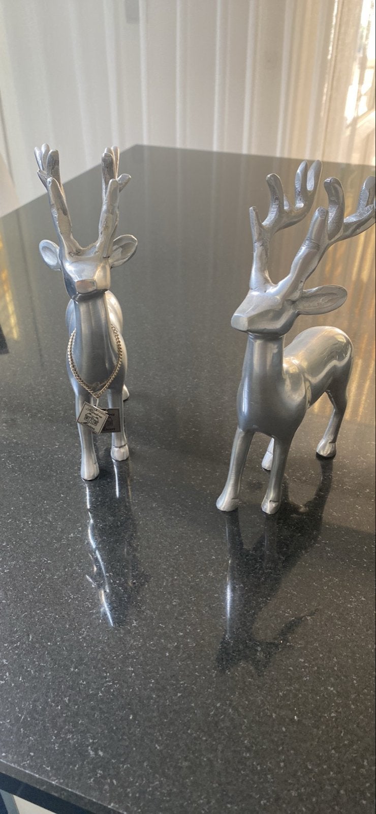 Set van 2 zilverkleurige decoratieve herten, Ophalen, Zo goed als nieuw, Zilver, Metaal