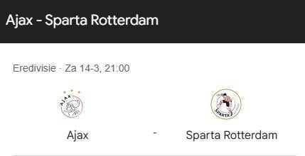 2 Business seats Ajax -Sparta +P + hospitality, Losse kaart, Twee personen, Maart