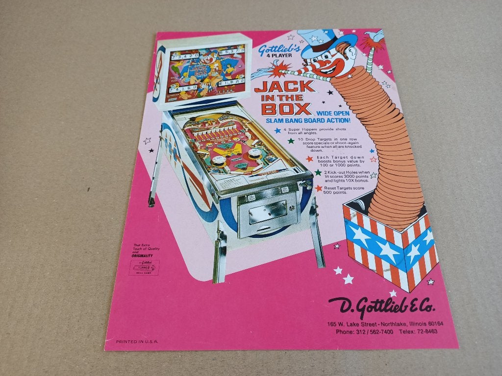 Flyer: Gottlieb Jack In The Box (1973) Flipperkast, Verzenden, Gebruikt, Elektronisch, Flipperkast