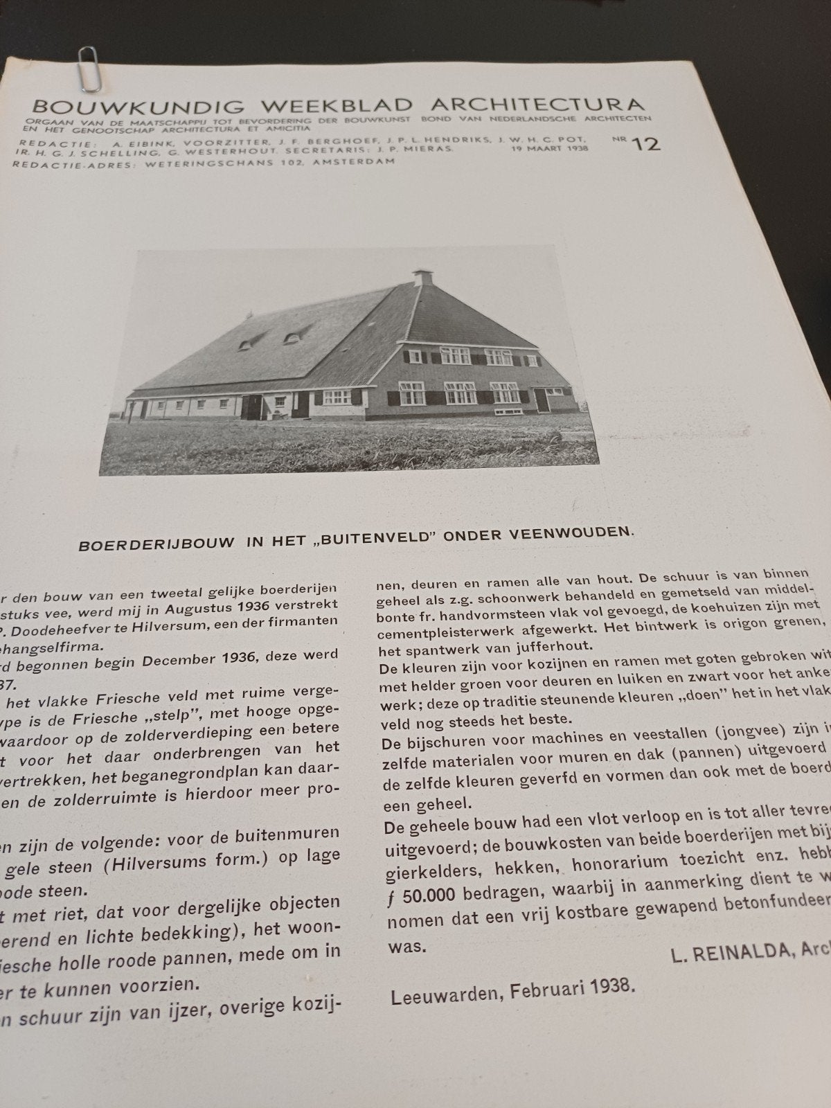 artikel boerderijbouw Buitenveld onder Veenwouden 1938, Ophalen of Verzenden, 1920 tot 1940, Knipsel(s)