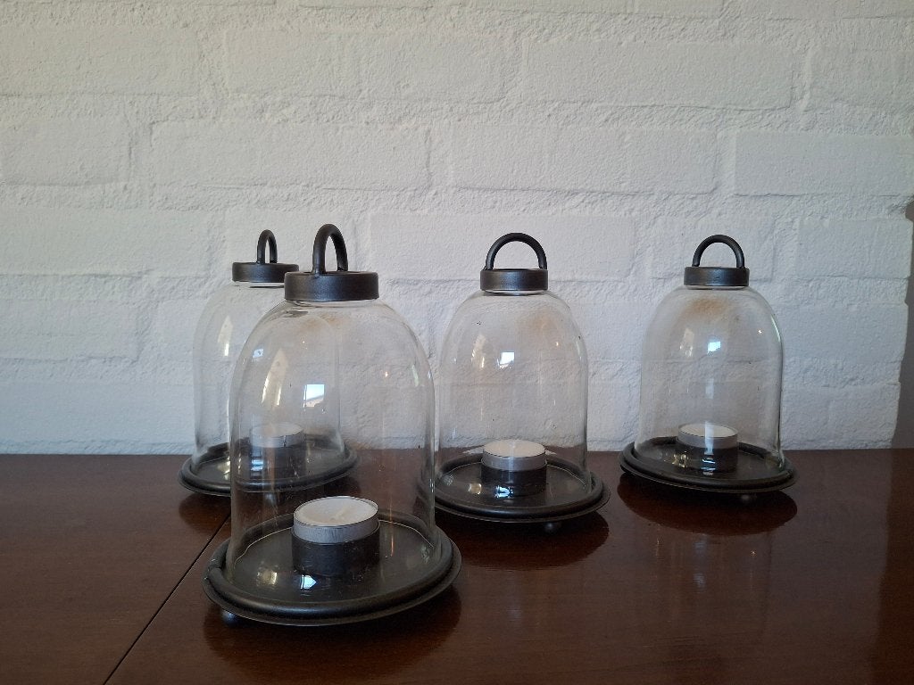 Vier windlichten - buiten of binnen, Windlicht, Gebruikt, Ophalen of Verzenden, Glas