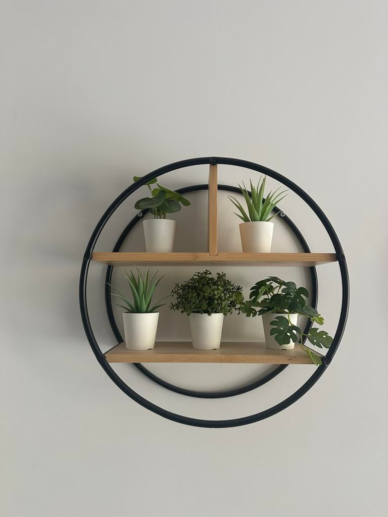 Rond wandrek met houten planken en metalen frame, Huis en Inrichting, Woonaccessoires | Wandplanken en Boekenplanken, Ophalen