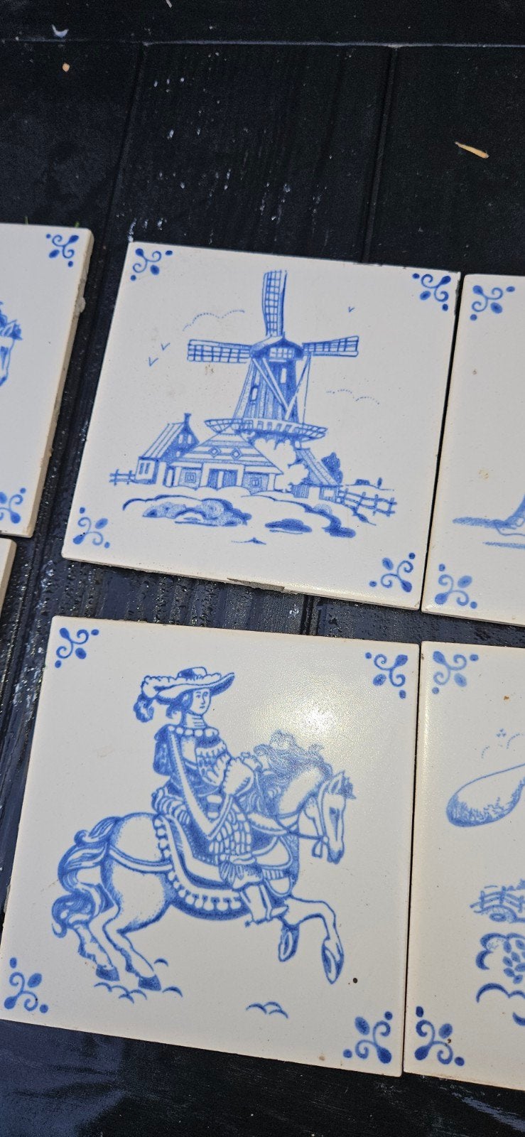 Set van 8 Oude Delfts Blauwe Tegeltjes - Diverse Scènes, Ophalen