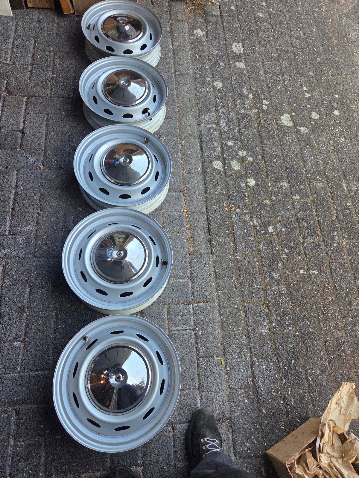 Set van 5  velgen, chromen wieldoppen 2cv dyane ami kitcar ., Ophalen of Verzenden, Gebruikt