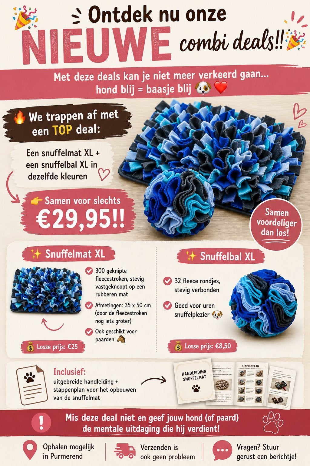 Laatste 2 stuks! Combi Deal! Snuffelmat + Bal maat XL, Ophalen of Verzenden, Nieuw, Intelligentiespeelgoed