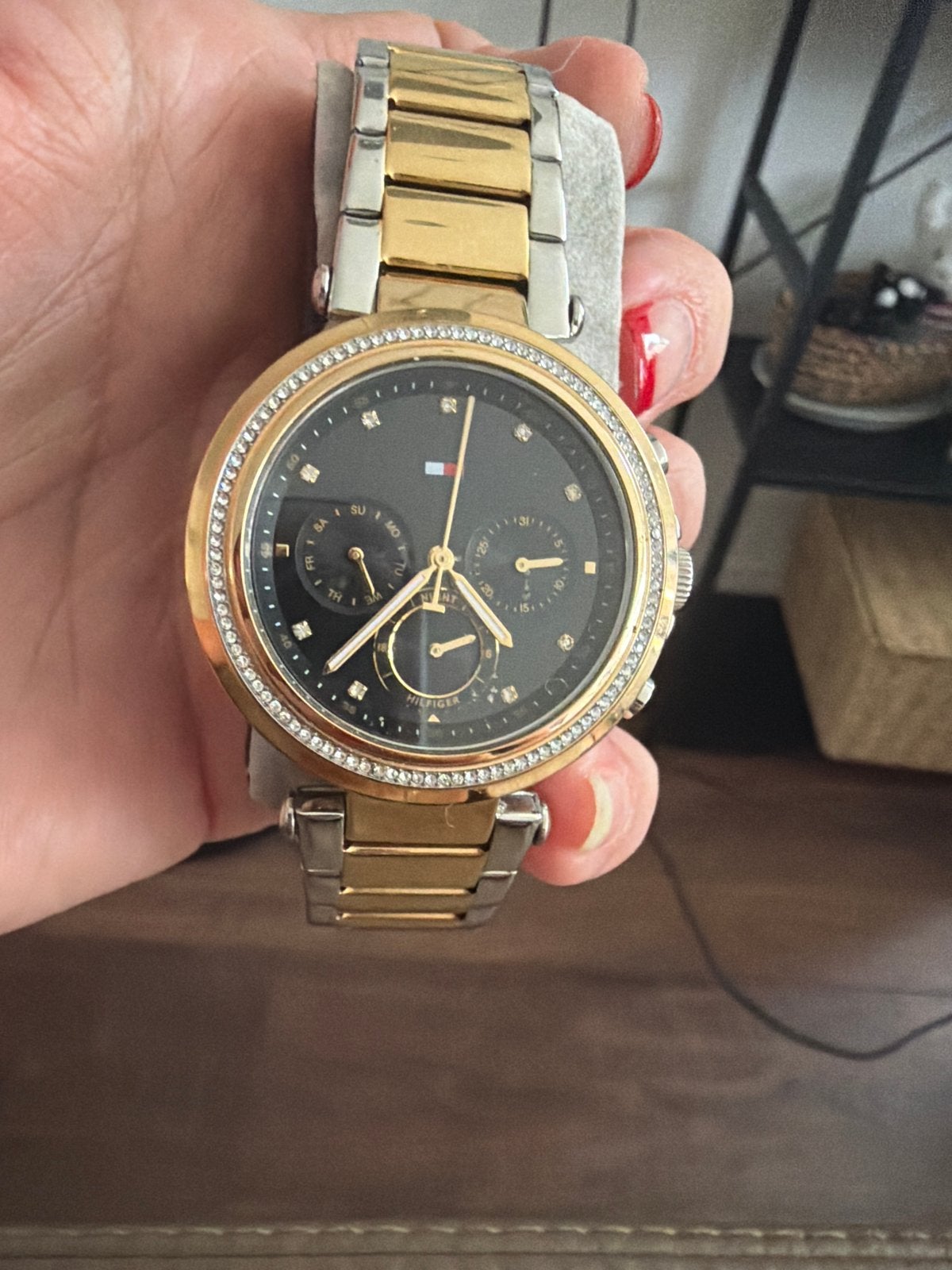 Tommy Hilfiger Dameshorloge - Goud/Zilver met Strass, Sieraden, Tassen en Uiterlijk, Overige merken, Staal, Polshorloge, Ophalen of Verzenden