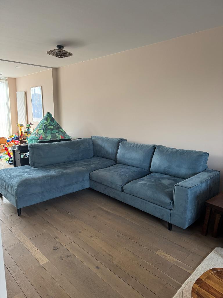 Hoekbank microvezel blauw, Ophalen, Kunststof, Gebruikt, 300 cm of meer