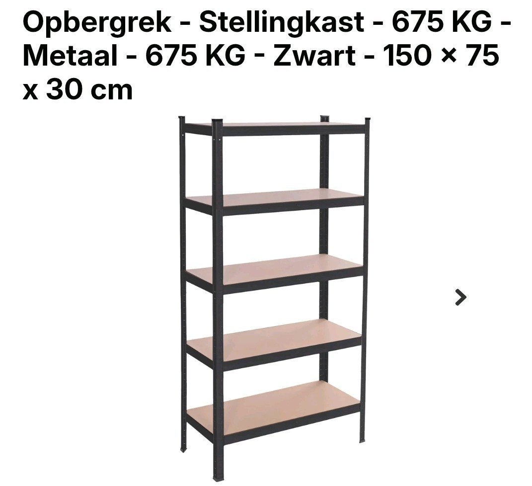 Opbergrek - Stellingkast - 675 KG - Metaal - Zwart, Ophalen, Nieuw