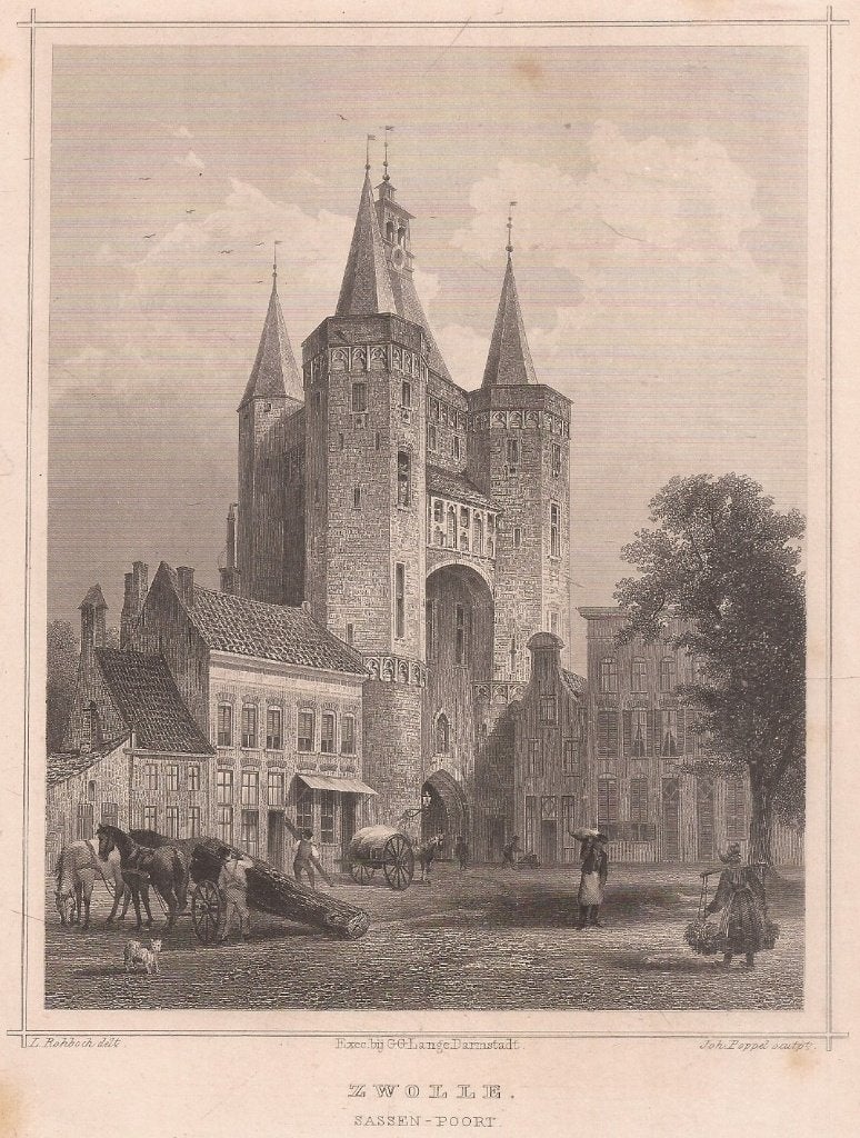 Zwolle Sassen-Poort Staalgravure ca. 1860 Terwen Sassenpoort, Antiek en Kunst, Origineel, 1800 - 1899, Stadsgezicht, Ophalen of Verzenden