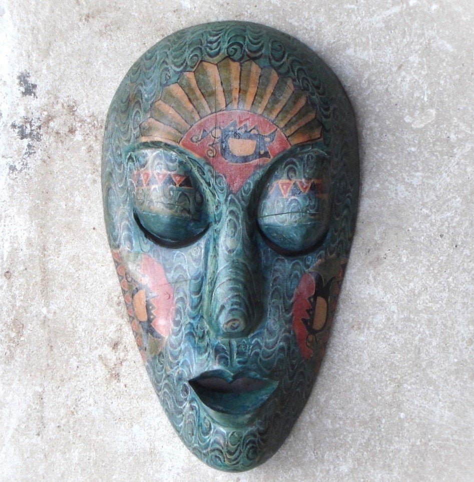 Maleisië vintage houten masker 20e eeuw, Antiek en Kunst, Kunst | Niet-Westerse kunst, Hout, Masker, 45 cm, Handgemaakt
