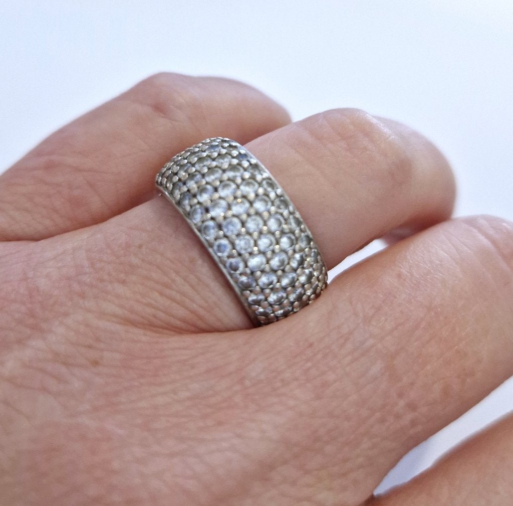 Maat 17,5 - TI SENTO zilveren (925) BREDE ring ZIRKONIA'S, Ophalen, Zo goed als nieuw, 17 tot 18, Dame