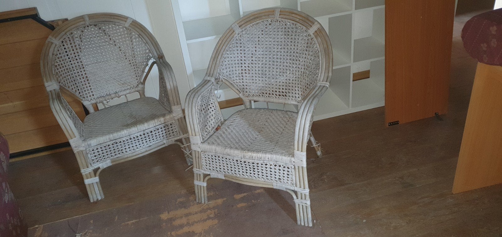 Set van 2 Vintage Rotan Fauteuils / Kuipstoelen White Wash, Ophalen