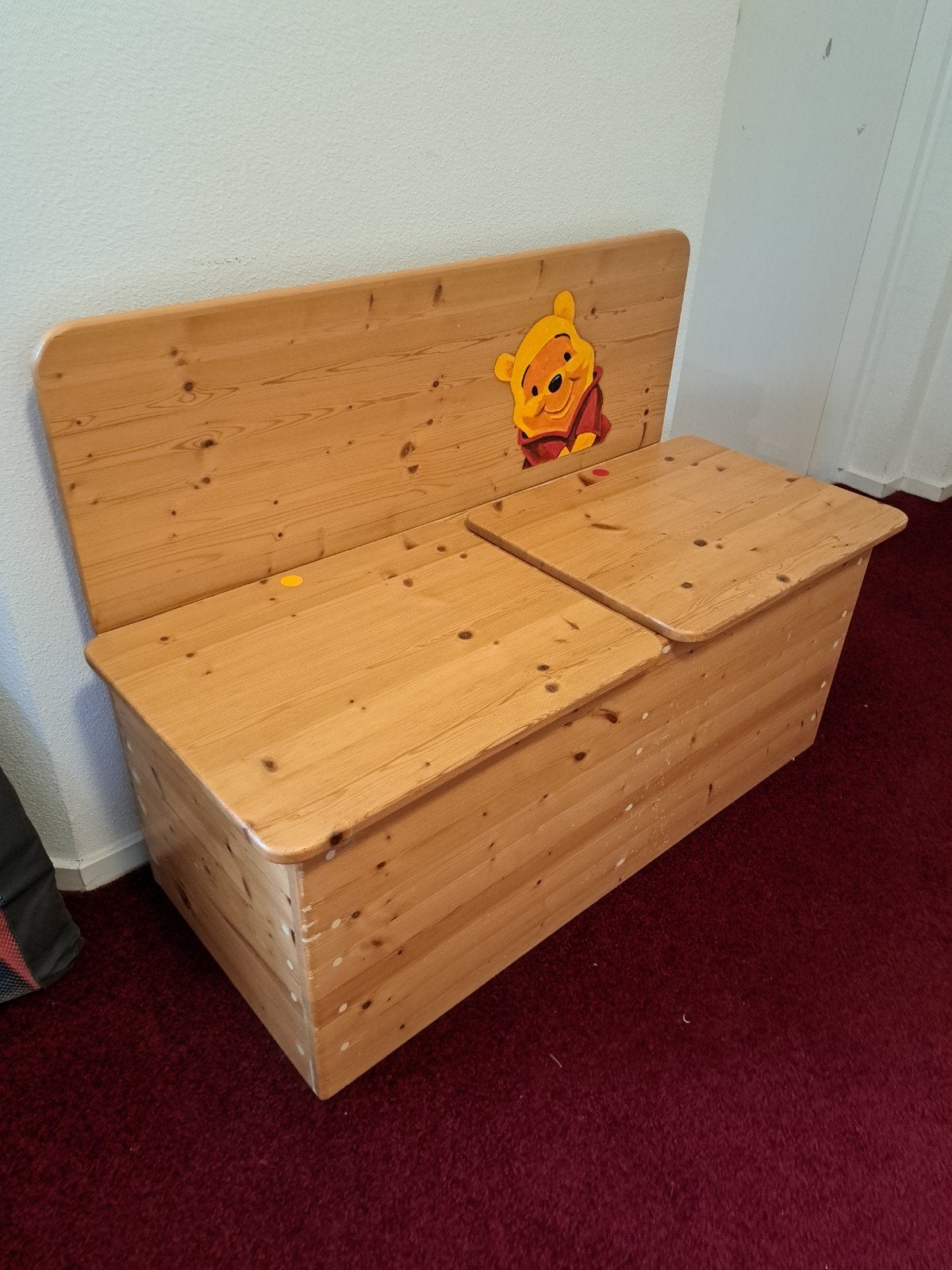Handgemaakte houten speelgoedkist/bankje met Winnie de Poeh, Ophalen, Gebruikt, Overige typen